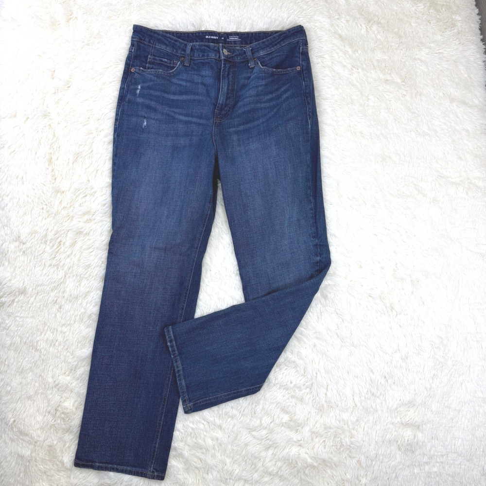 Old Navy Ultra Hi Rise Straight Jeans Women 14 Blue Everyday Classic Denim